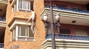 بالفيديو : زوج يضبط زوجته تخونه و العشيق يهرب من النافذة