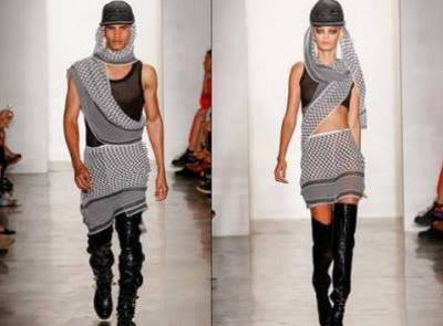 غضب شديد : مصمم اميركي يستخدم الكوفية الفلسطينية بأزيائه المستوحاة من الربيع العربي