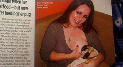 شاهد لن تصدق.. أمريكية ترضع كلبها!!