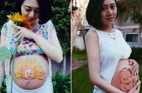 بالصورة... موضة الرسم على بطون الحوامل