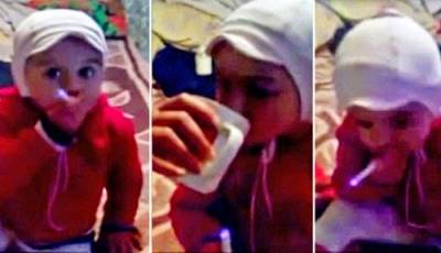 فيديو: امرأة تعلم طفلتها التدخين وشرب القهوة