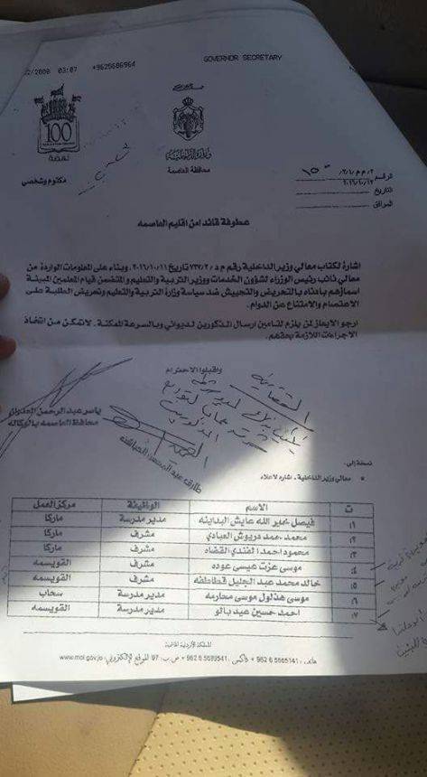 الأمن يستدعي رئيس واعضاء فرع نقابة المعلمين في عمان