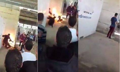 لاجئ سوري ينتحر حرقا ( فيديو مؤلم )