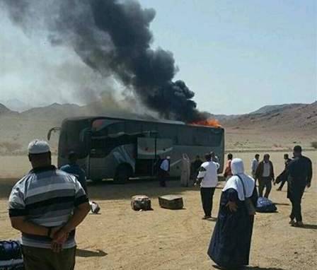 حريق حافلة معتمرين اردنية بالسعودية