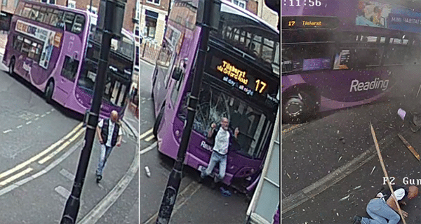 فيديو: حافلة من طابقين تصدم رجلاً بقوة بأحد شوارع بريطانيا.. المفاجأة بردة فعل الرجل