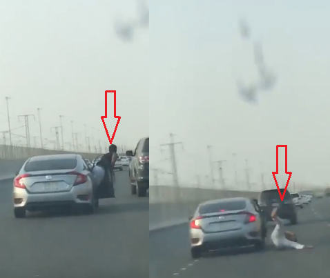 فيديو| سعودي حاول القفز من نافذة سيارته للدخول إلى سيارة أُخرى .. النهاية مؤلمة!