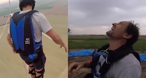 بالفيديو.. متهوران يقفزان من أعلى برج كهرباء