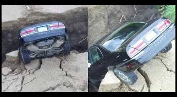 حفرة تبتلع سيارة.. شاهد ماذا حدث للمراهق الذي بداخلها