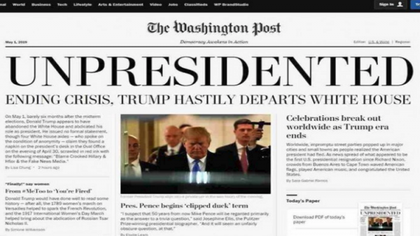 صحيفة أمريكية  ترامب يستقيل من البيت الأبيض (فيديو)