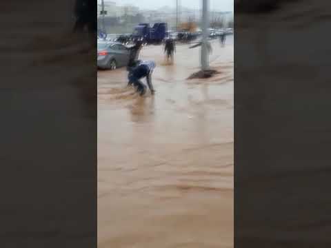 لحظة غرق مواطن جرفه السيل في خريبة السوق (فيديو)