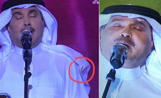 شاهد رد فعل مفاجئ من محمد عبده بعدما وقفت جرادة على جبينه أثناء حفله