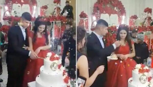 ردة فعل صادمة من عريس بعد أن فشل في تقطيع تورتة الزفاف