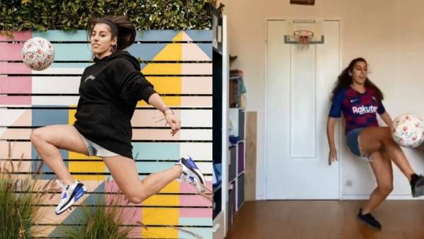 شاهد.. الجزائرية زيموتشي تنضم إلى تحدي فريستايل فوتبول بقميص برشلونة