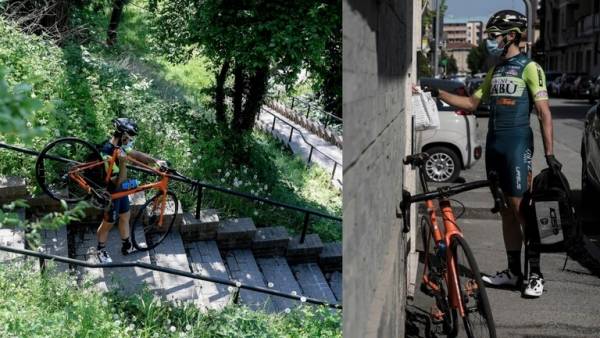 بالصور.. دراج إيطالي محترف يمارس خدمة التوصيل في زمن كورونا