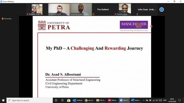 مؤتمر الهندسة الميكانيكية والفضائية والمدنية بجامعة مانشستر البريطانية يستضيف أستاذ الهندسة المدنية بجامعة البترا البسطامي