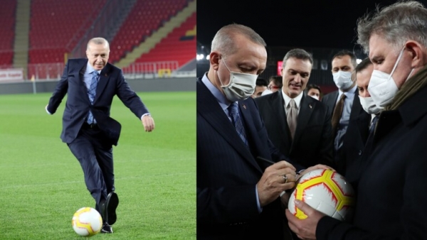 شاهد.. أردوغان ينفذ ركلة جزاء بـرؤية مسعود أوزيل