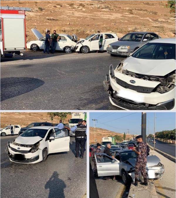 حادث تصادم بين عدد من المركبات في شارع الأردن صباح الاثنين