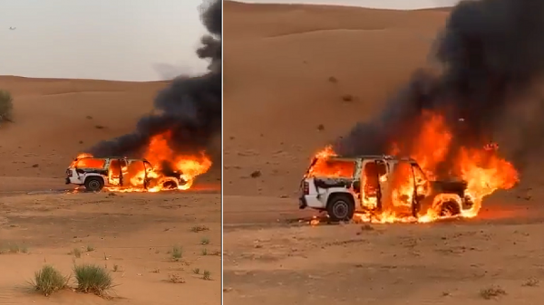 بالفيديو.. خليجي يحرق سيارته بسبب الحسد