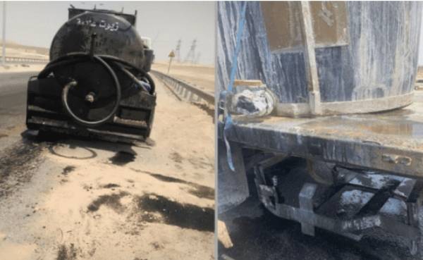 الامن يتعامل مع تسرب حمض الفسفوريك على الصحراوي