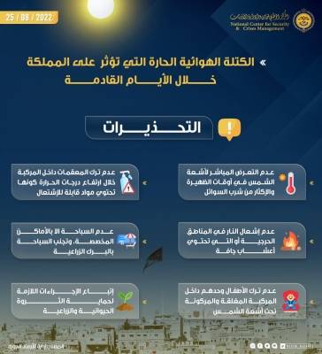 الأزمات يحذر من الحالة الجوية المتوقعة