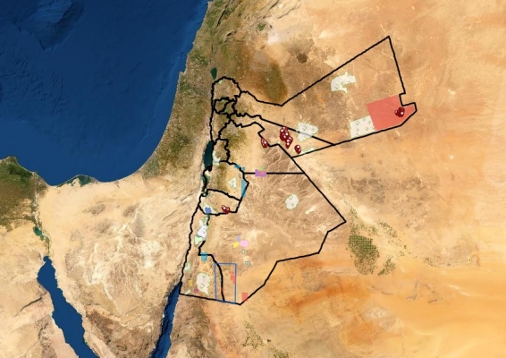 خريطة بالثروات المعدنية ومناطق استكشاف البترول والغاز في الأردن  (أسماء)