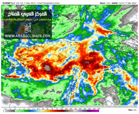 المناخ العربي : حالة مطرية غزيرة وتوقعات بإغلاق معدلات الهطولات في بلاد الشام