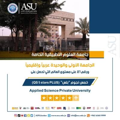 جامعة العلوم التطبيقية الخاصة على القمة كأول جامعة عربية وإقليمية ورقم 21 عالمياً بحصولها على خمس نجوم بلس في تقييم الـ كيو أس (QS) العالمي