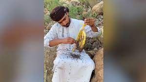 يتناثر النحل بين يديه.. عُماني يستخرج العسل بطريقة جريئة بلا ملابس واقية