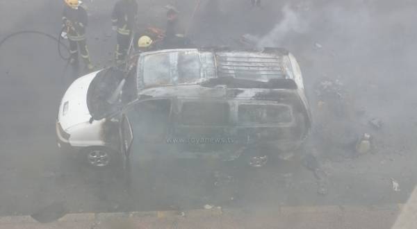 احتراق باص بالقرب من كلية حطين في عمان