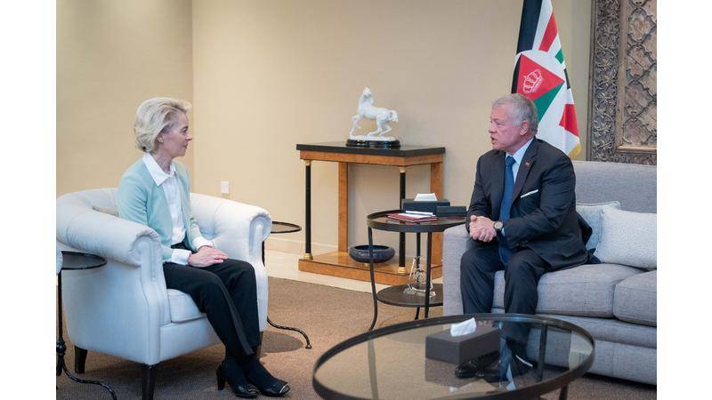 خلال لقائه رئيسة المفوضية الأوروبية.. الملك يؤكد ضرورة وقف الحرب على غزة