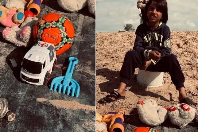 طفل من غزة يعرض ألعابه للبيع لأنه لا يجد مكانًا للعب! التفاصيل بالفيديو: