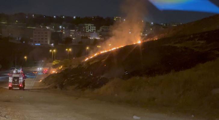 الدفاع المدني يتعامل مع حريق أعشاب جافة في عبدون