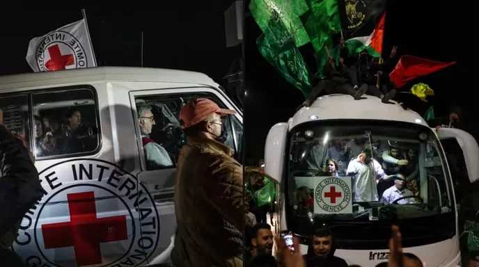 القسام تسلم 4 جثث لـالصليب الأحمر وتحرر الدفعة السابعة من الأسرى الفلسطينيين