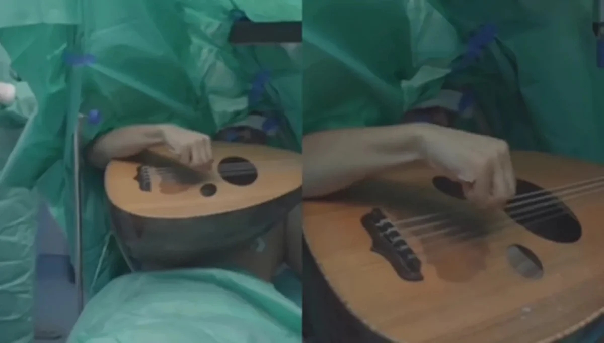 بالفيديو .. مطرب عراقي يعزف على العود أثناء استئصال ورم دماغي