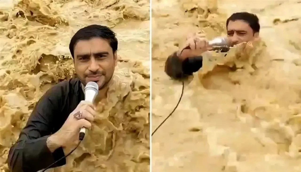 فيضان يبتلع مراسلاً أثناء بث مباشر من باكستان  فيديو