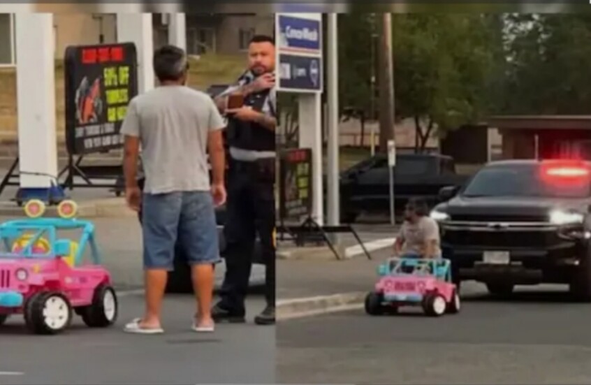 الشرطة الكندية تعتقل رجلا لقيادته سيارة باربي وردية! (فيديو)